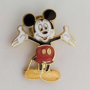 Disney Mickey Mouse Tac Pin 1.25" Vintage Small Smiling Signed Enamel Gold Tone
